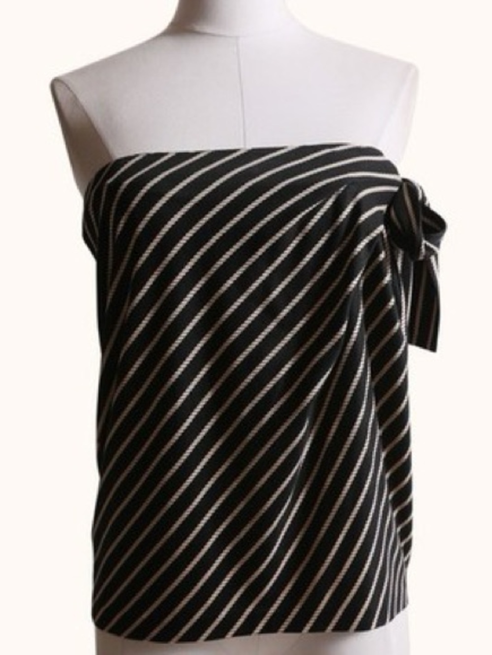 DVF Vintage Black and Beige Striped Strapless Tie Tube Top